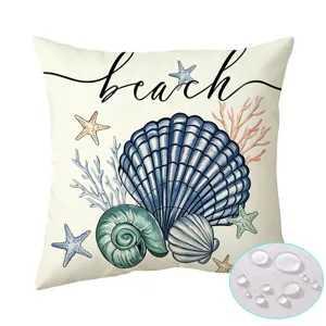 Housse de coussin etanche avec motif coquillage et toile de mer pour decoration salon