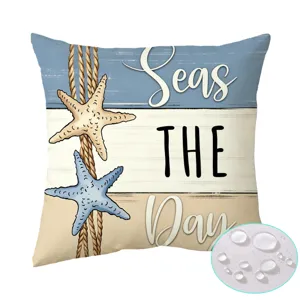 Housse de coussin imperméable en polyester avec motif d'étoile de mer pour canapé d'extérieur