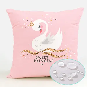 Pink Nordic swan throw pillow cover with waterproof polyester fabric and cute princess design.