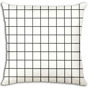 Funda de cojin cuadriculada blanca y negra nordica para decoracion de sofa de sala moderna.
