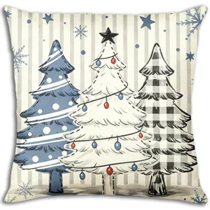 Nordic Christmas throw pillow cover with cute trees and snowflake pattern for holiday home decor.