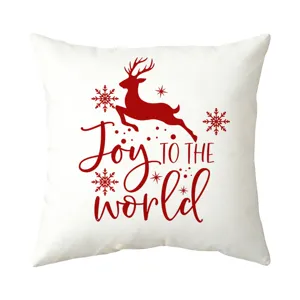 Christmas Reindeer Snowflake Pillow Cover Holiday Sofa Cushion Cover Decorative Pillow Case Red