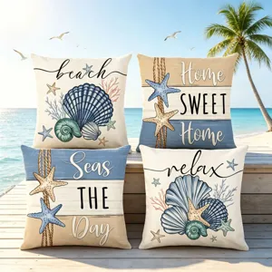 Housse de coussin étanche en polyester coquillage étoile de mer plage nautique canapé.