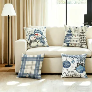 Nordic Christmas Festive Sofa Decorative Pillow Cover Snowman Tree Print Pillowcase Holiday Home Decor