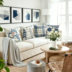 Christmas decorative throw pillow covers set of 4 winter snowman plaid cushion cases for sofa