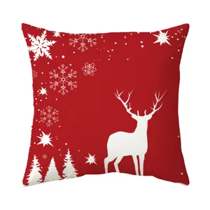 Christmas deer snowflake cushion cover festive red pillowcase for sofa home decor detail view