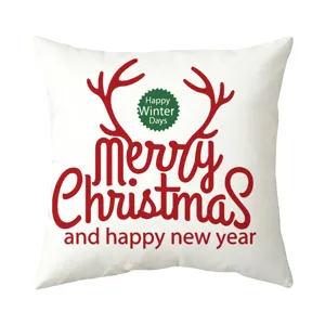 Christmas deer antler throw pillow cover, festive red and white decorative cushion.