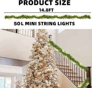 Guirlande de guirlandes de Noël 14,8 pi 50L lumières LED pour décoration de maison de fête