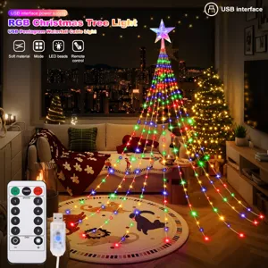 Χριστουγεννιάτικο Δέντρο LED RGB Φωταερίου USB Καταρράκτης με Τηλεχειριστήριο