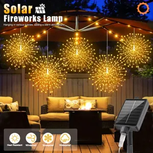 Solar Powered Fireworks Copper Wire String Lights Outdoor Dandelion Hanging Ambient Lighting For Holiday Party Decor