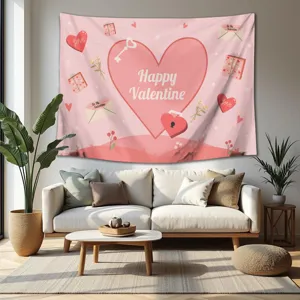 Valentine's Day pink heart tapestry wall hanging for bedroom living room home decor aesthetic.
