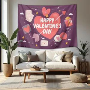 Valentine heart wall tapestry detail showing romantic pink design and cozy home decor.