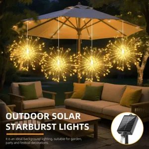 Outdoor solar starburst lights detail, dandelion copper wire hanging decor for party design