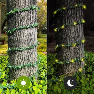 Vue détaillée de la guirlande lumineuse LED fil de cuivre lierre artificiel pour jardin.