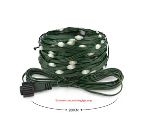 Detailed view of green string light extension cord, 200cm length, waterproof design for trees.