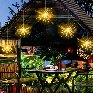 Solar firework lights outdoor hanging dandelion copper wire string lights for patio garden decor.