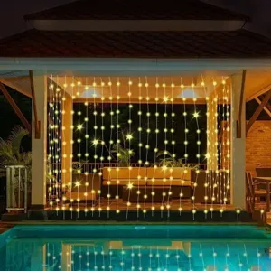 Cascata di luci solari 3x3m impermeabile LED tenda luminosa per giardino esterno natale