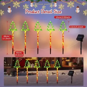 Guirlande lumineuse LED solaire arbre de Noël piquets de pelouse jardin détail dimensions