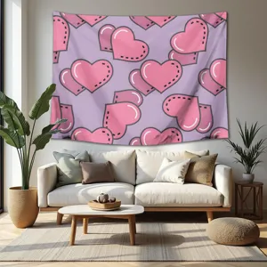 Valentine's day heart tapestry aesthetic purple wall hanging for bedroom home decor