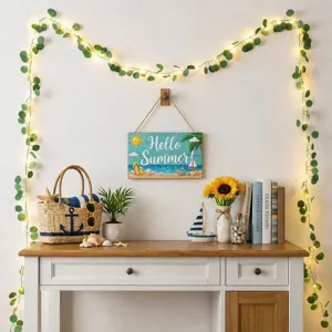 Guirnalda de luces de hojas de eucalipto vid verde artificial decoración de pared.
