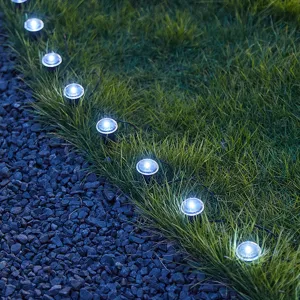 Détail de lampe de sol LED solaire, scène d'éclairage de paysage d'allée de jardin extérieur.
