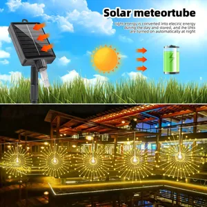 Solar firework string lights, waterproof outdoor hanging copper wire lights for holiday decor.