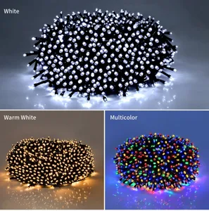 Close-up detailweergave van kleurrijke en witte LED-lichtkettingen voor decoratie.
