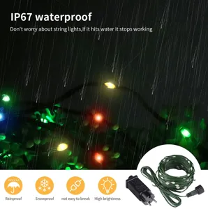 Outdoor waterproof LED string lights with IP67 protection, ideal for garden and tree decor.