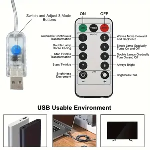 USB LED φωτιστικό ελεγκτής και ασύρματο τηλεχειριστήριο με οκτώ λειτουργίες.