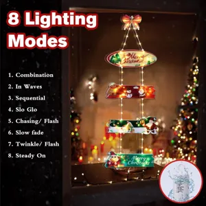 Guirlande lumineuse de Noël suspendue avec quatre panneaux UV et huit modes d'éclairage.