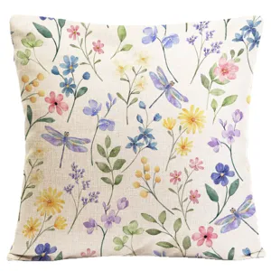 Funda de cojín floral bohemio con diseño botánico de acuarela, ideal para decoración del hogar.