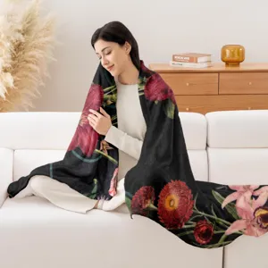 Style Européen Couverture en Polaire Douce et Confortable Avec Citation de Gratitude Impression Florale Couverture Jeté pour Toutes les Saisons Cadeau