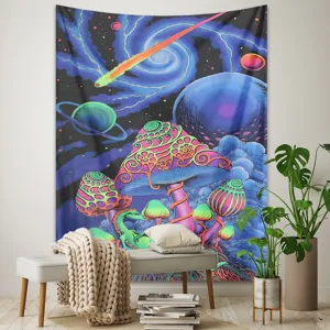 Psychedelic Mushroom Tapestry Starry Sky Universe Wall Hanging Aesthetic Wall Decor Tapestries for Bedroom Living Room Dorm