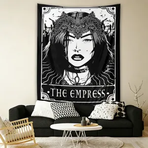 Tapisserie de tarot noir et blanc The Empress tenture murale pour décoration de chambre