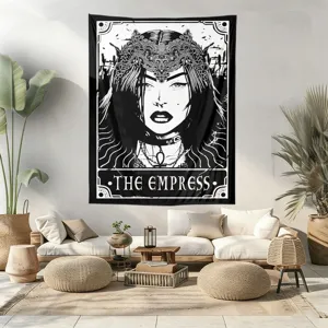 Tapisserie Murale L'Impératrice Tarot Noir et Blanc pour Décoration Intérieure Bohème