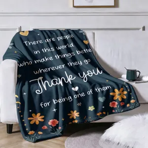 Couverture jeté douce citation de remerciement, plaid imprimé floral idéal pour cadeau ami.