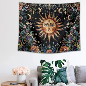 Bohemian sun and moon tapestry aesthetic wall hanging for bedroom living room home decor