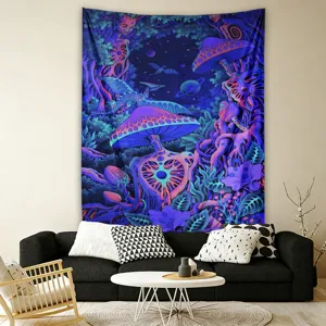Psychedelic mushroom tapestry starry space universe wall hanging for bedroom living room dorm decor
