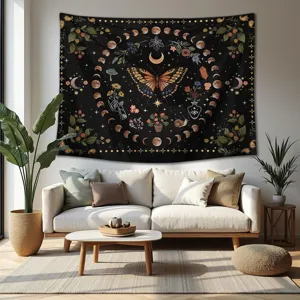Bohemian butterfly moon phase tapestry aesthetic wall hanging for bedroom and living room decor
