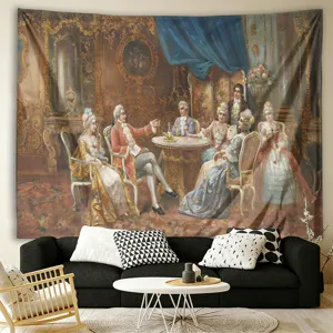 Detailed scene view of the European classical oil painting tapestry for living room wall decor.