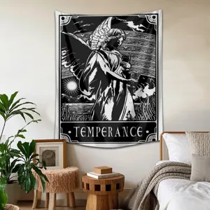 Tapisserie Murale Ange Tarot Temperance Noir Blanc Decoration Chambre Esthetique Art