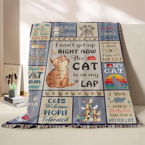 Couverture jeté en polaire imprimé chat avec citations amusantes, idéale pour canapé et lit.