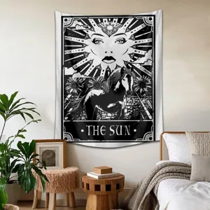 Tapisserie murale tarot soleil noir et blanc décoration esthétique de chambre tissu fond