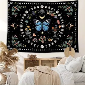 Bohemian moon phase butterfly tapestry psychedelic wall hanging for bedroom living room decor