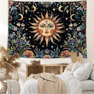 Bohemian Sun Butterfly Tapestry Psychedelic Mushroom Moon Phases Tarot Wall Hanging Aesthetic Bedroom Living Room Decor