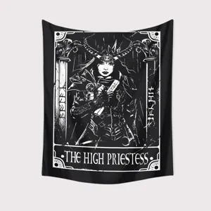 Tapisserie Murale Tarot La Grande Prêtresse Noir Et Blanc Decoration Murale Mystique Design