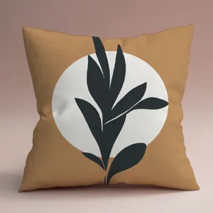 Vue detaillee d'housse decoussin geometrique Morandi feuille style art moderne minimaliste.