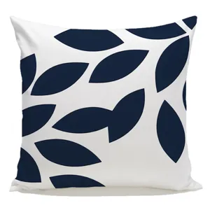 Housse de coussin décorative moderne bleu marine et blanc avec motif de feuilles abstraites