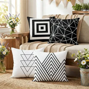 Minimalist Black and White Geometric Pillow Cover Abstract Line Print Cushion Case for Sofa Bed Home Decor