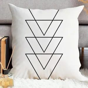 Minimalist black and white geometric pillowcase with abstract triangle print for sofa.
